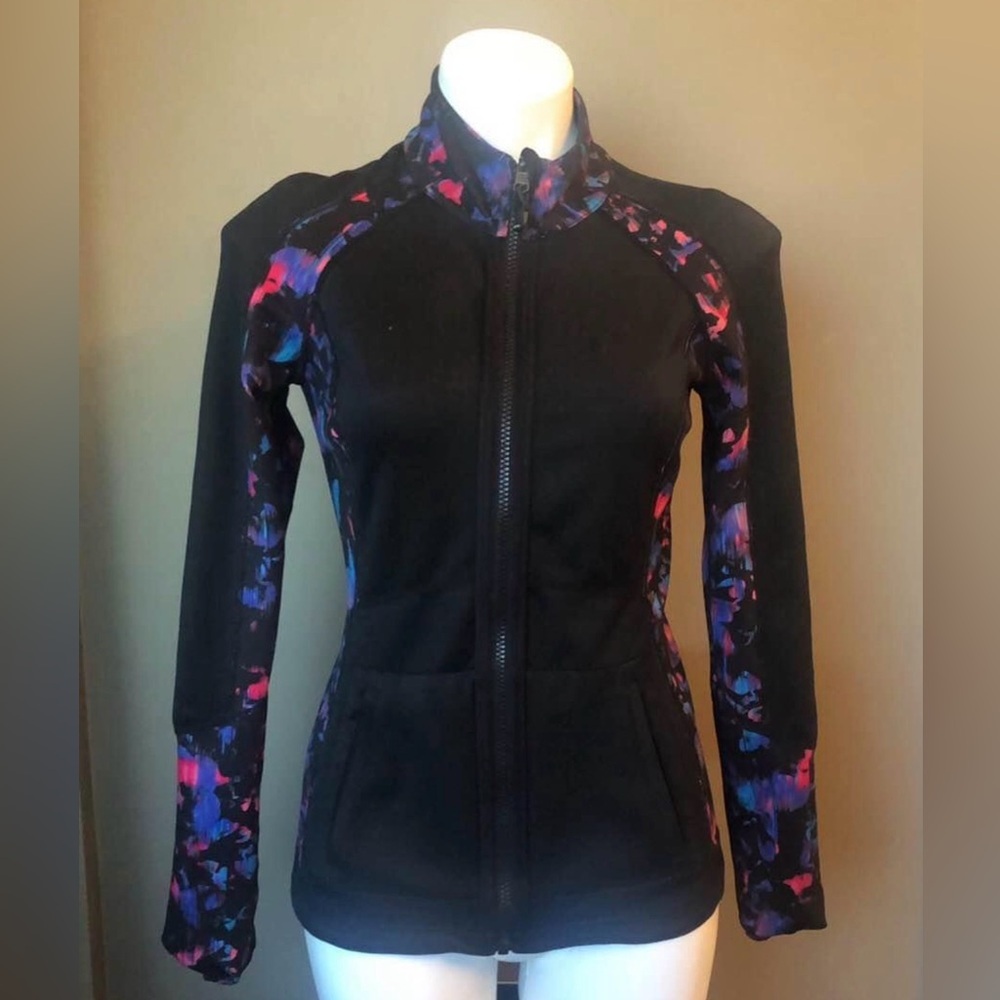 Nordstrom Zella Reversible Yoga Full Zip Jacket Mock Neck Black Purple M/L - Picture 5 of 5
